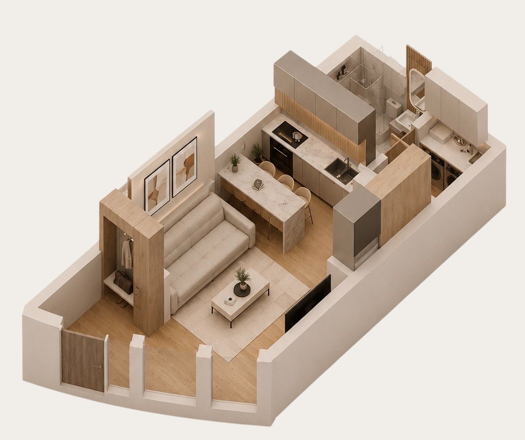 3D-Grundriss des Appartements Largo, 31,33 m².